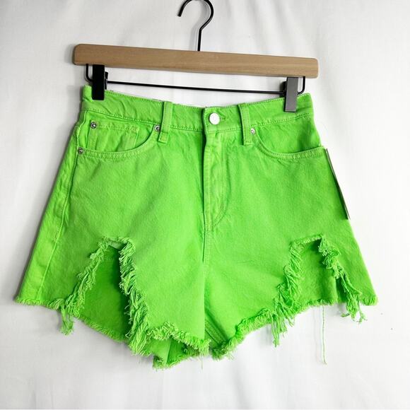 UO BDG Chewed A-Line Denim Shorts Bright Green NWT in Size 25 - Picture 2 of 7